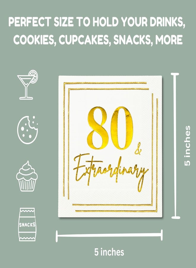 Cloverjoyed 80th Birthday Cocktail Napkins, Gold 80 Years Old Bday Party Decorations, "80 & Extraordinary" Disposable Paper Napkin Decor for Women & Men, Milestone Celebration Fabulous Gift Ideas, 50 Pack - Image 3